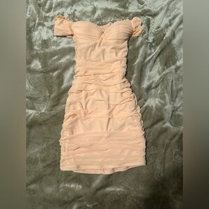 Windsor Pink Off the Shoulder V-Neck Bodycon Mini Dress